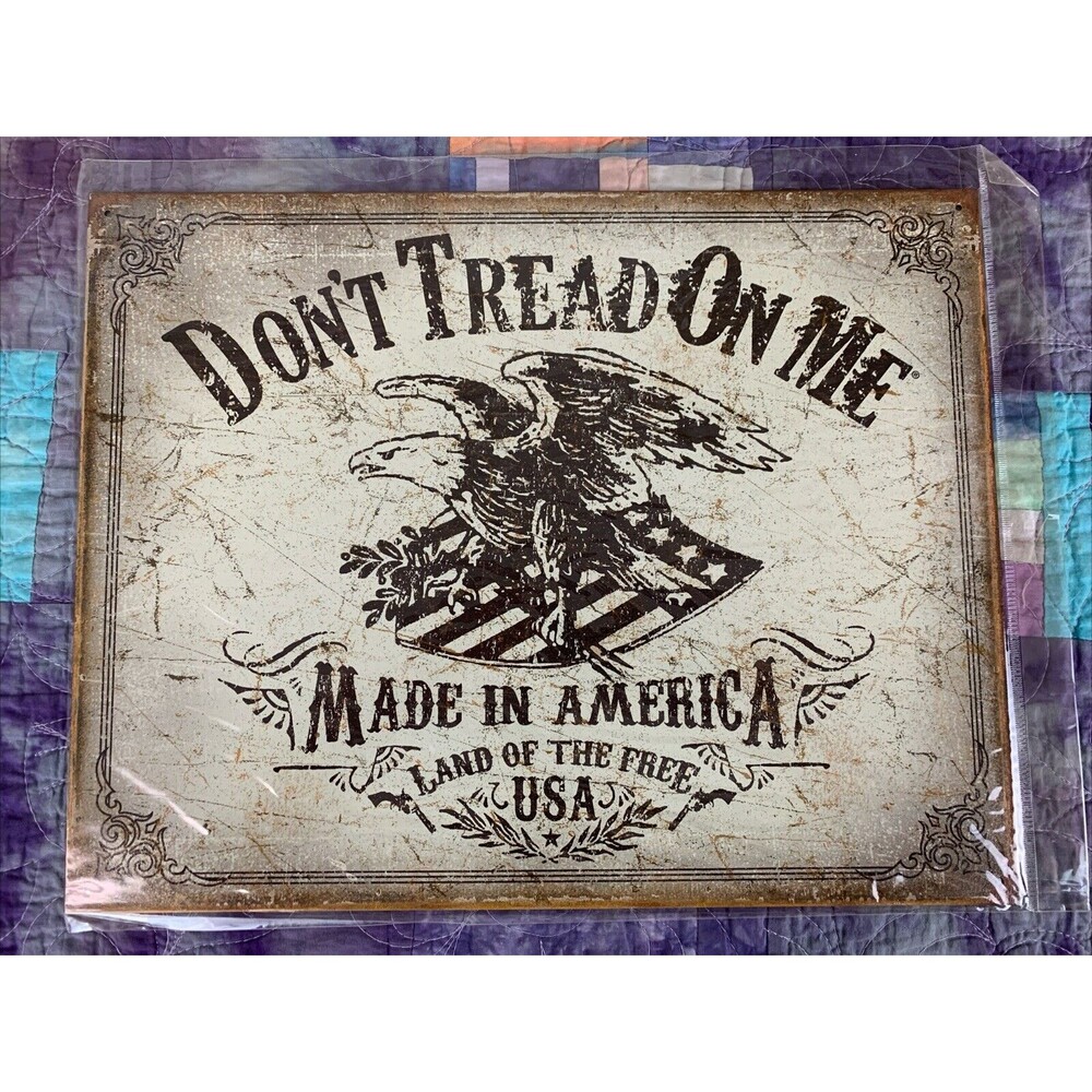 DONT TREAD ON ME LAND OF THE FREE METAL TIN SIGN MADE IN USA 16x12.5 Wall Decor